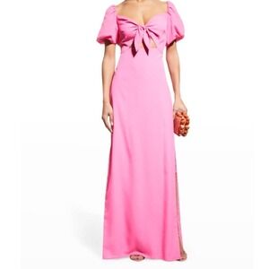 One33 Social NWT Sz 6 Cutout Puff Sleeve Gown SelfTie Bubble Gum Pink Maxi Dress